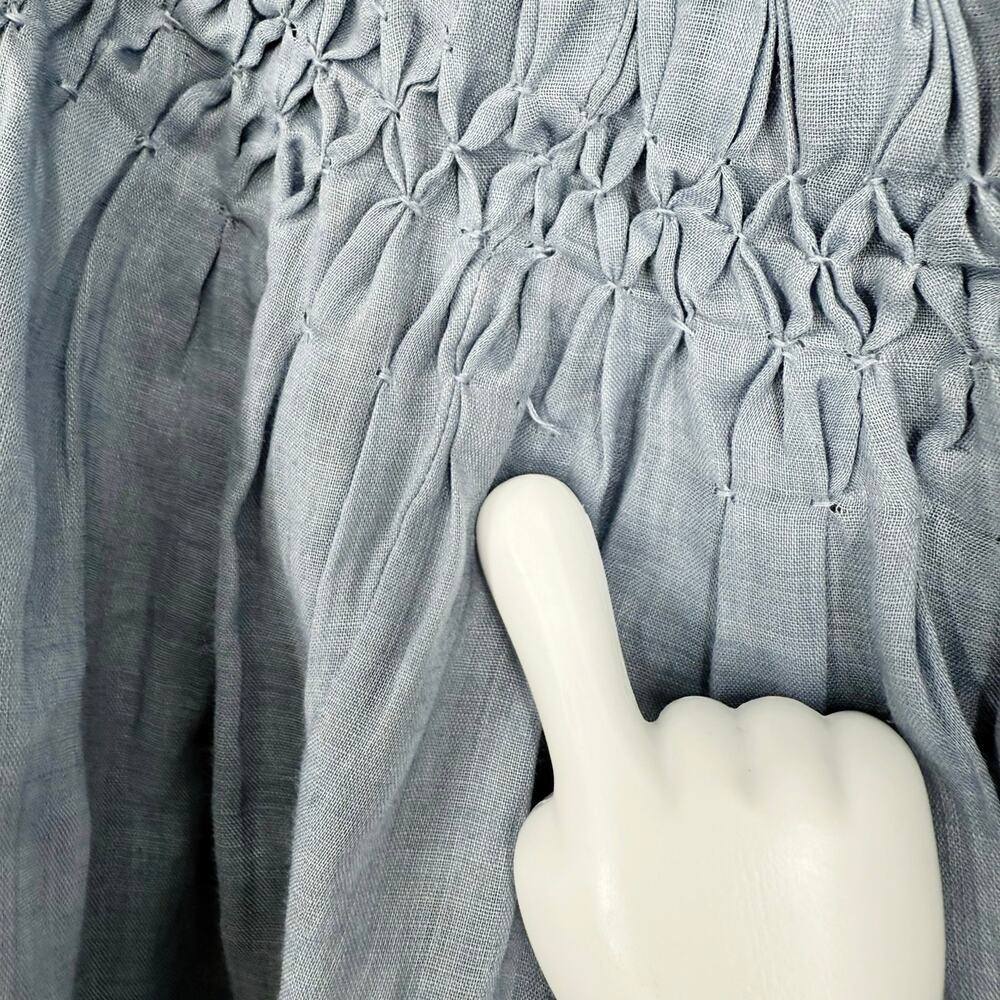 FRAME Womens Sz Small Blue Modern Victorian Smocked Blouse Shirt Top - Picture 6 of 8